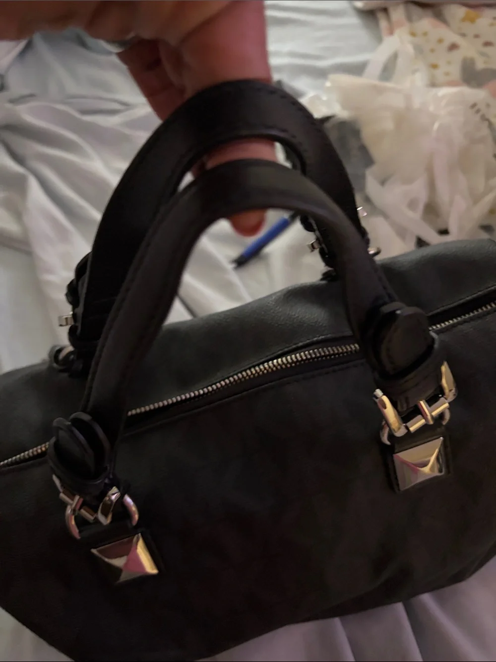 Michael Kors Black MK Logo Satchel with Gold Charm